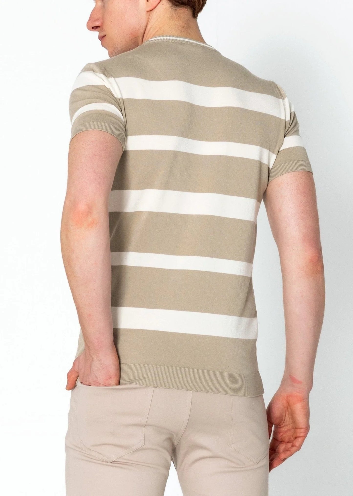 Crew-neck Knitted Striped Shirt - Dark Beige