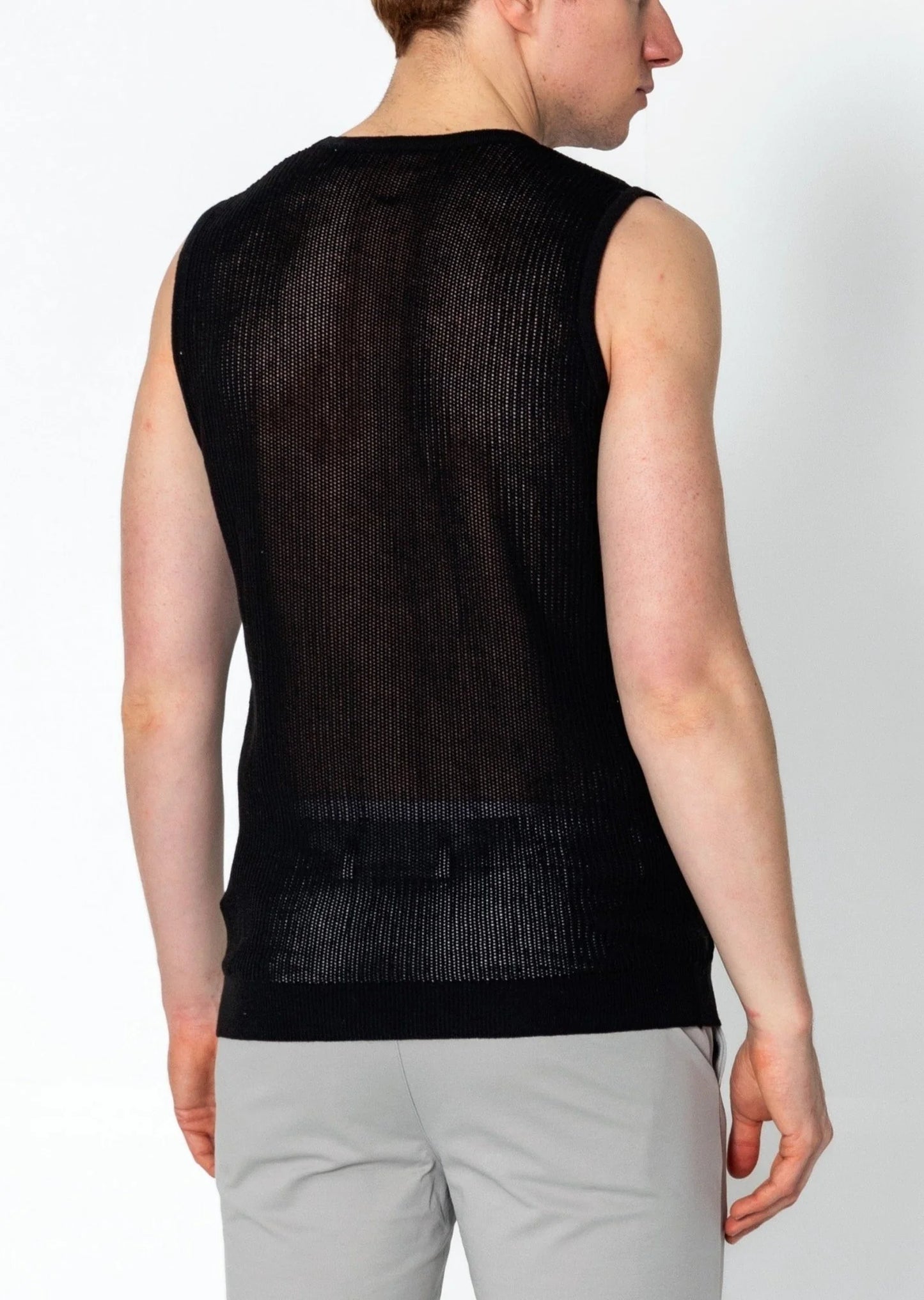 Crew Neck Mesh Tank Top Black