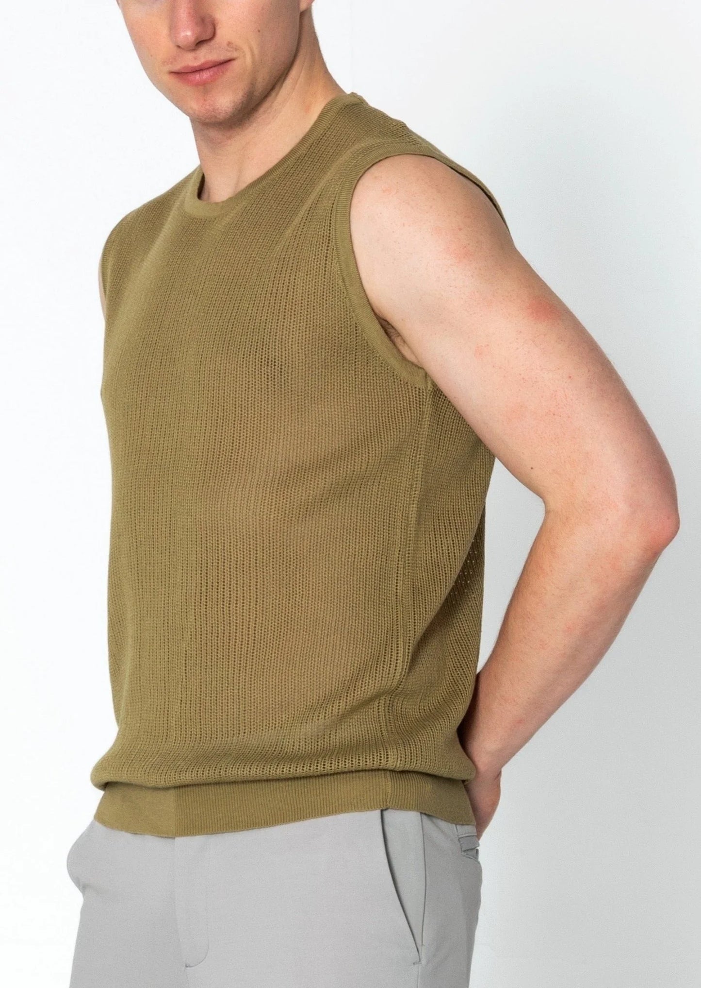 Crew Neck Mesh Tank Top - Light Green