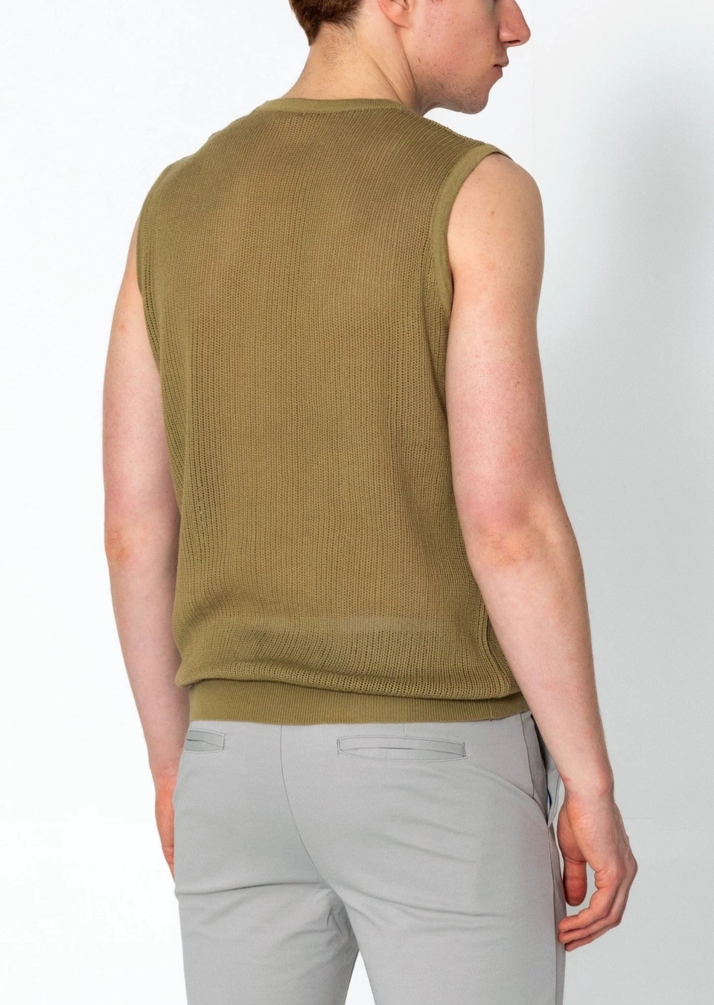 Crew Neck Mesh Tank Top - Light Green