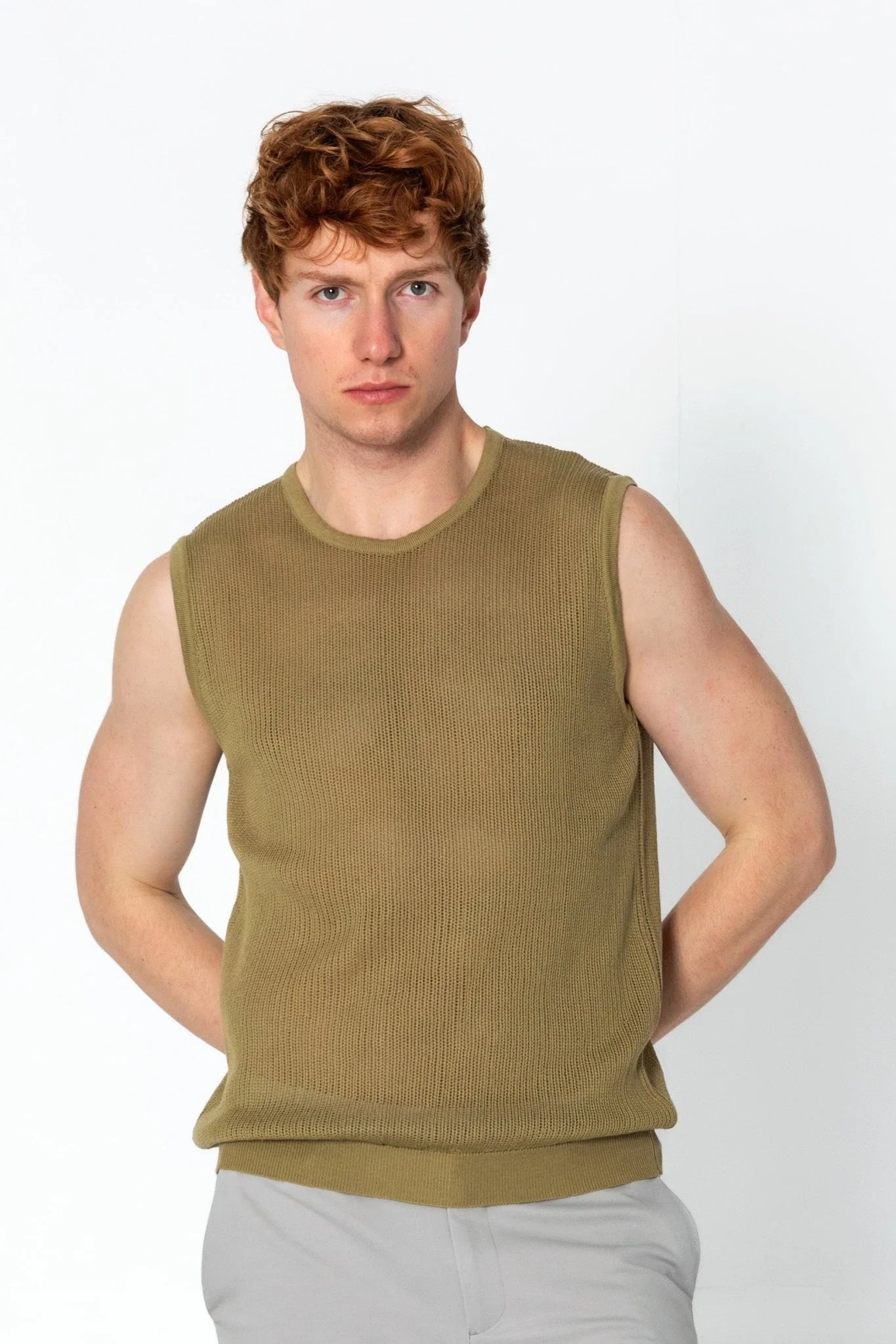 Crew Neck Mesh Tank Top - Light Green