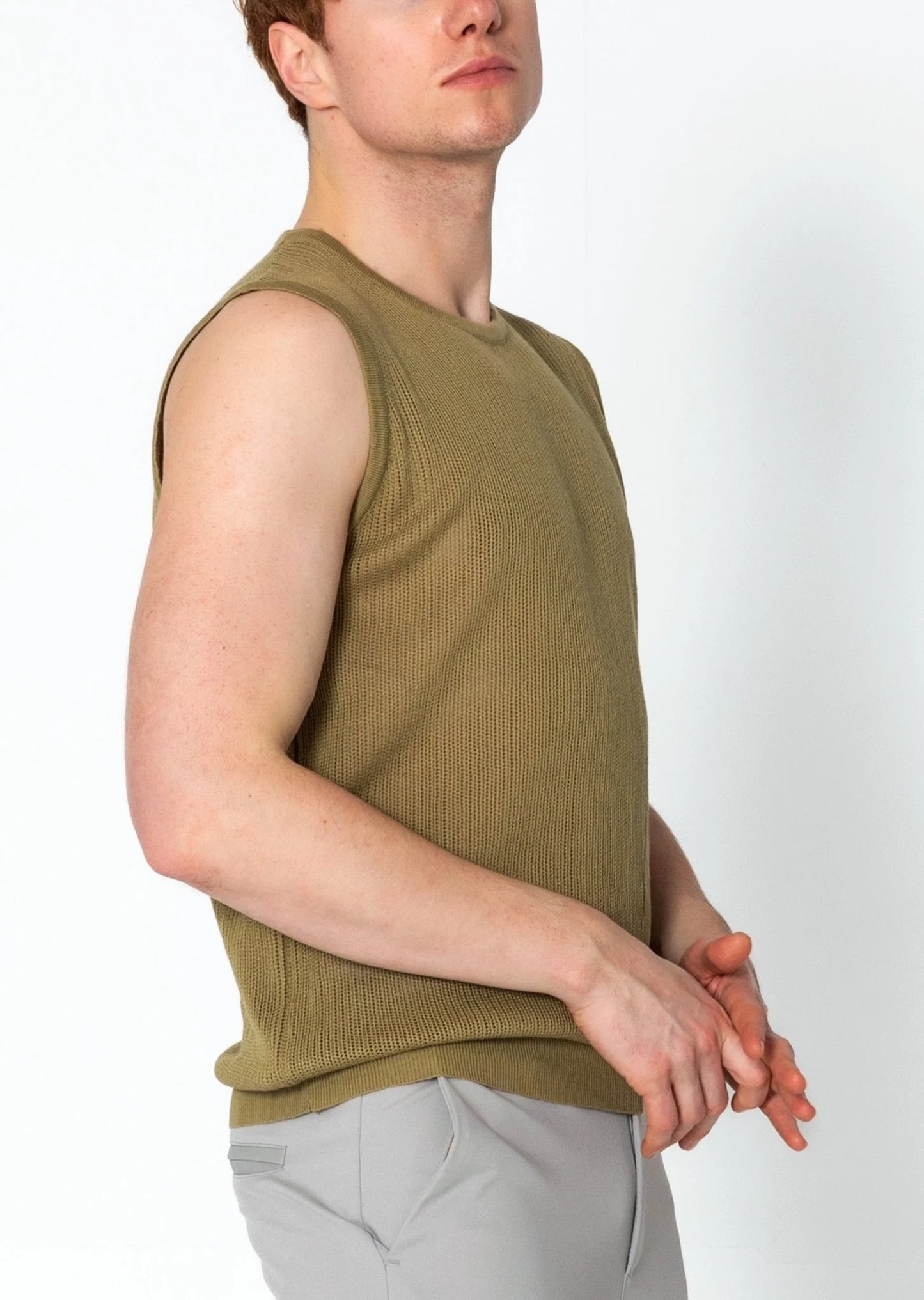 Crew Neck Mesh Tank Top - Light Green