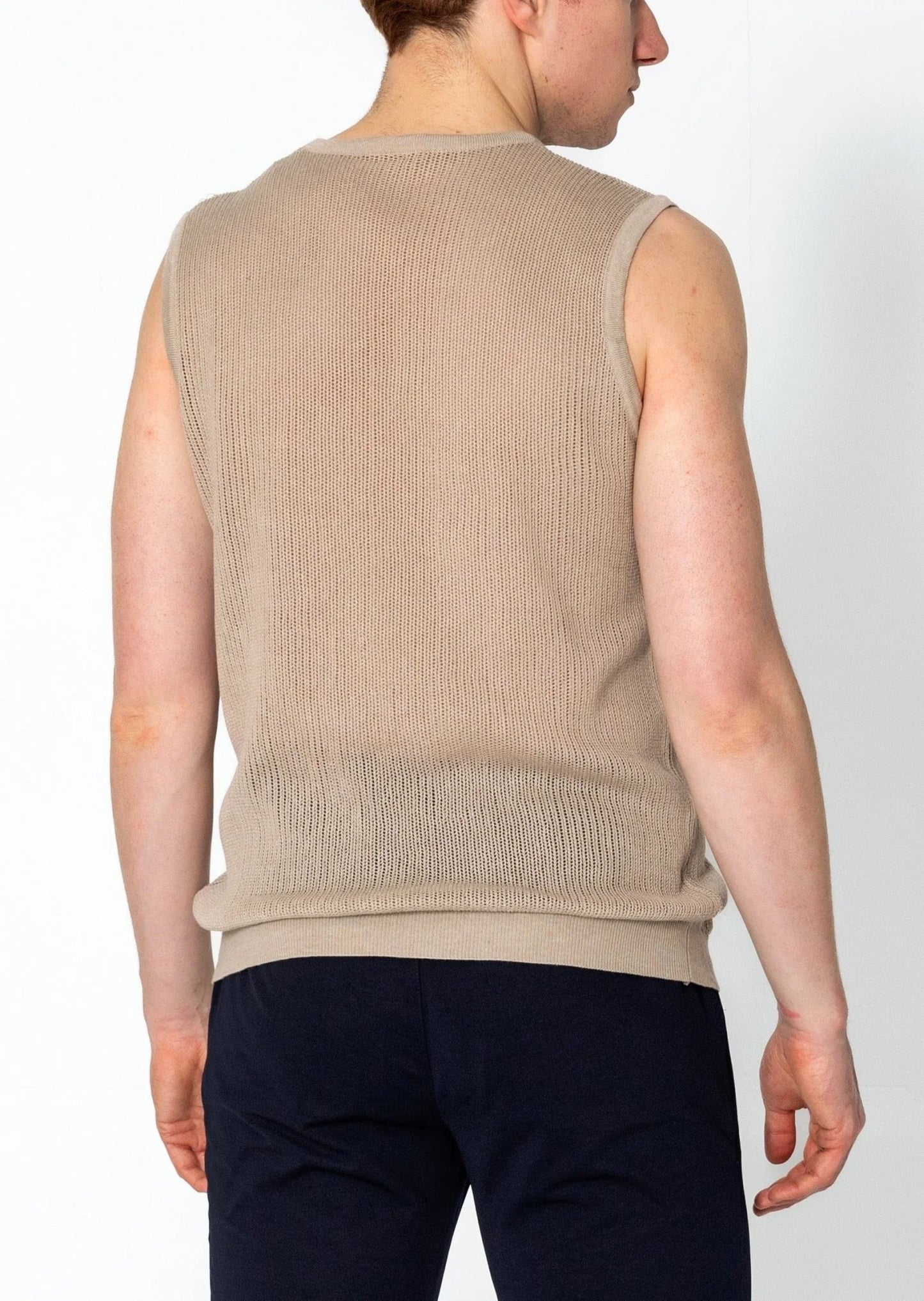 Crew Neck Mesh Tank Top - Stone