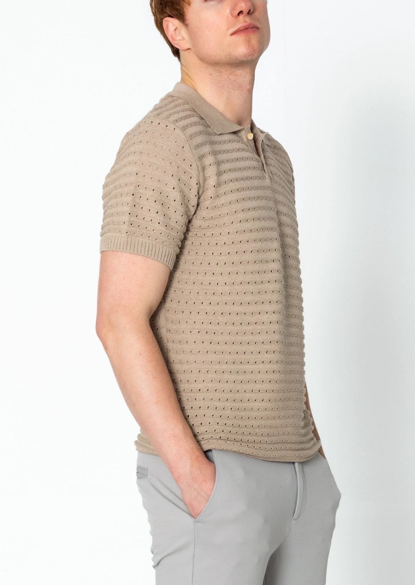 Eyelet Short Sleeve Polo Tee Stone