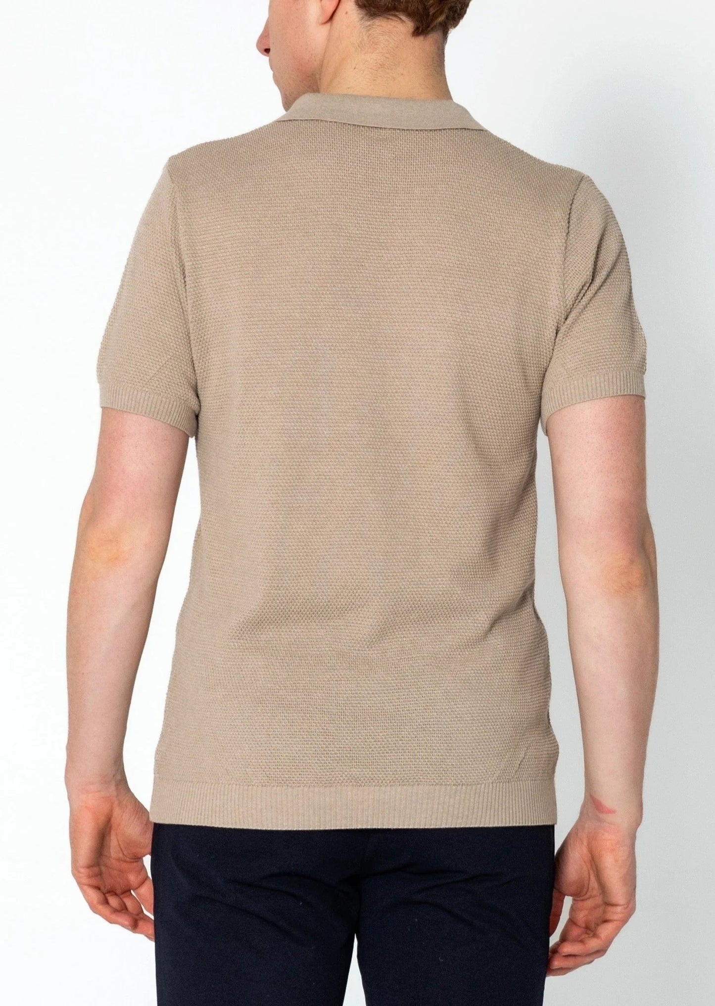 Jersey Knit V-neck Polo - Stone