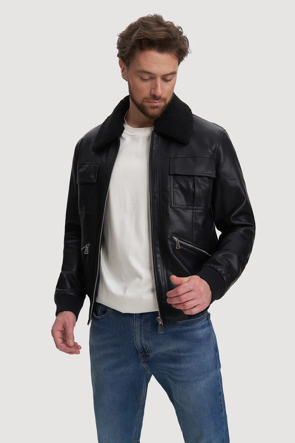 Vegan Leather Bomber Jacket Black