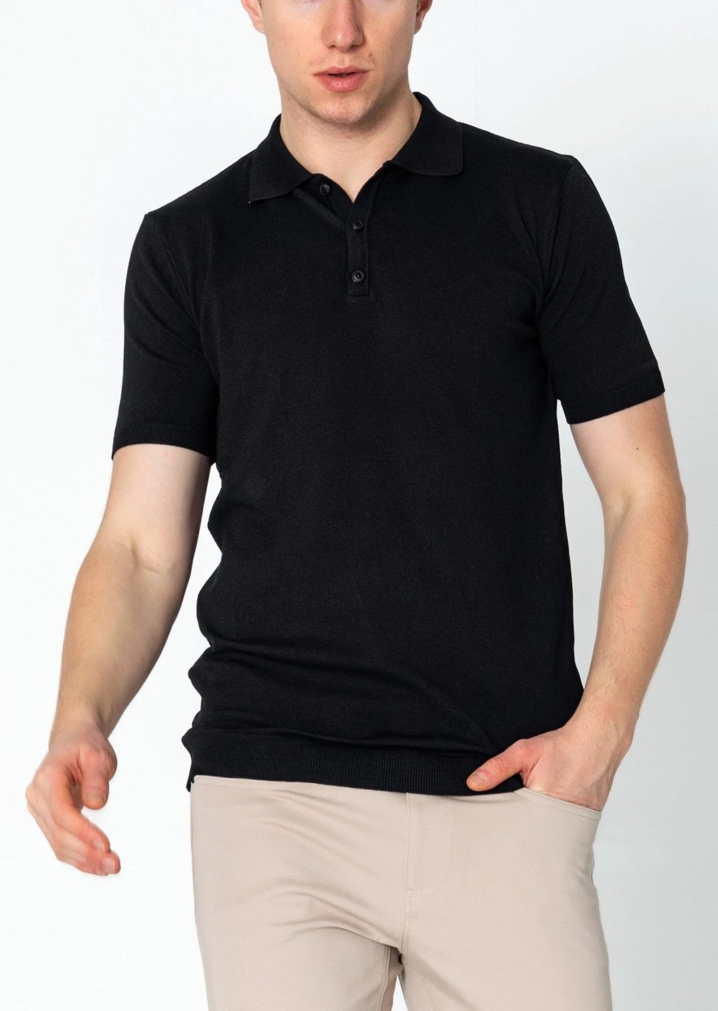 Lightweight Tonal-button Polo Tee - Black