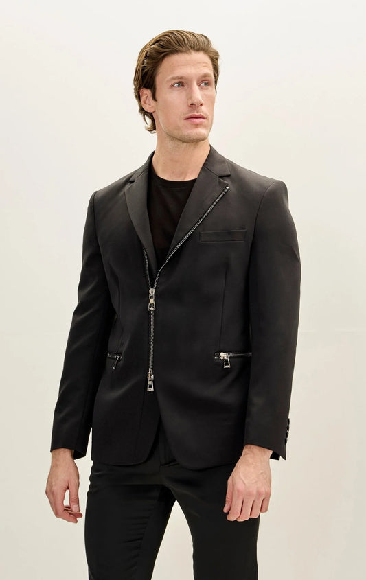 Everyday Two Way Zipper Blazer Black