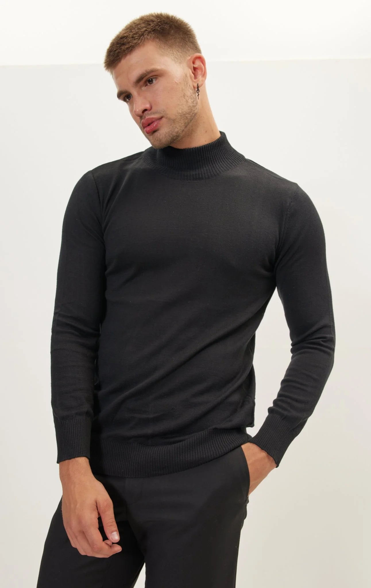 Mock Neck Relaxed Sweater - Black