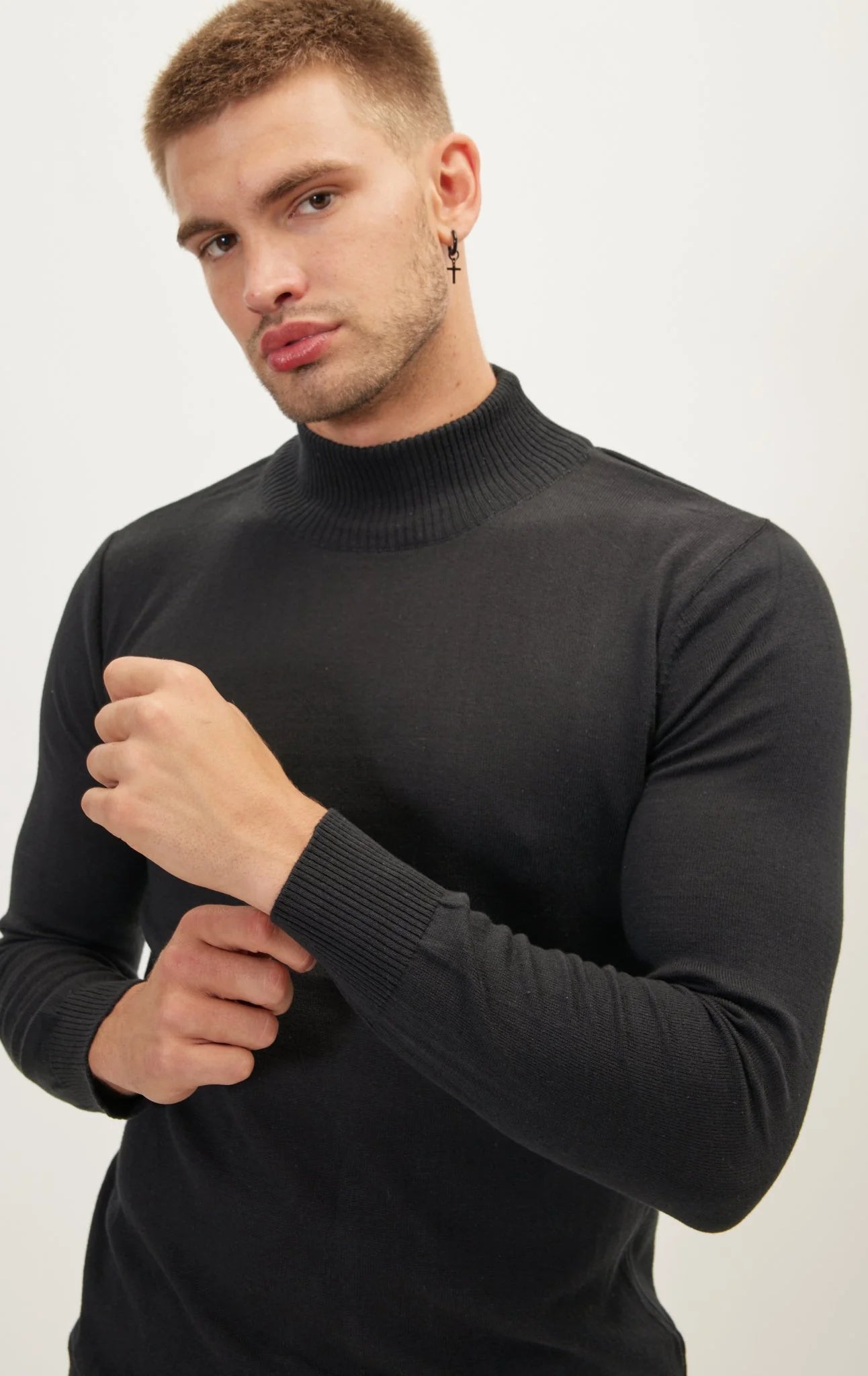 Mock Neck Relaxed Sweater - Black