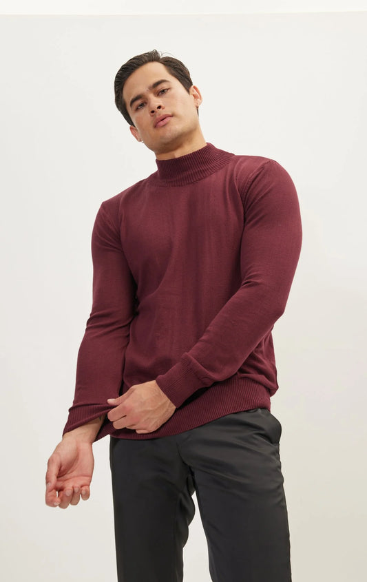 Mock Neck Relaxed Sweater - Bordeaux