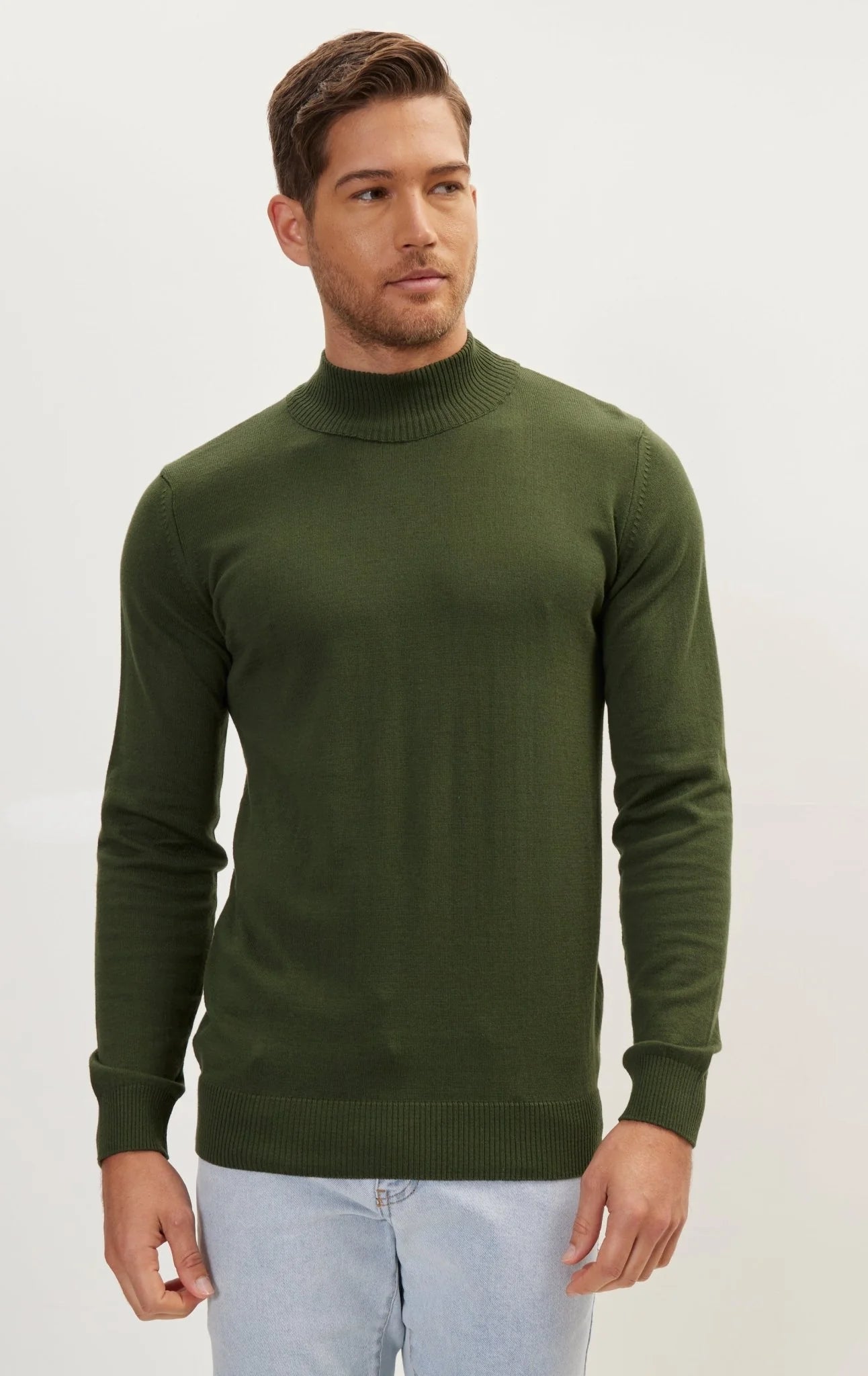 Mock Neck Relaxed Sweater- Green