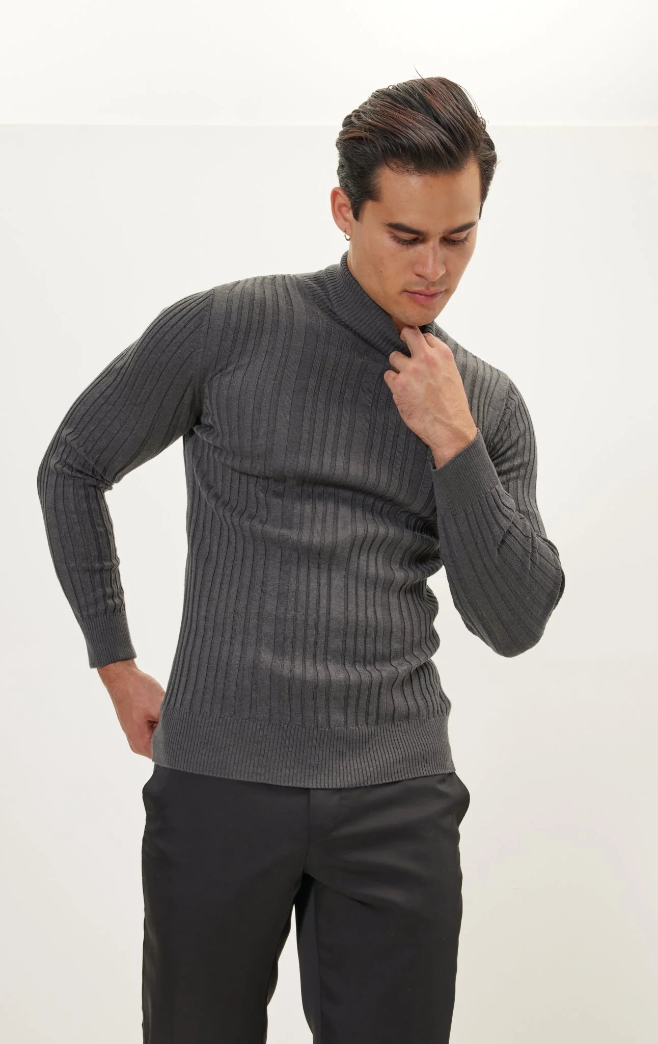 Roll Neck Ribbed Sweater Anthracite