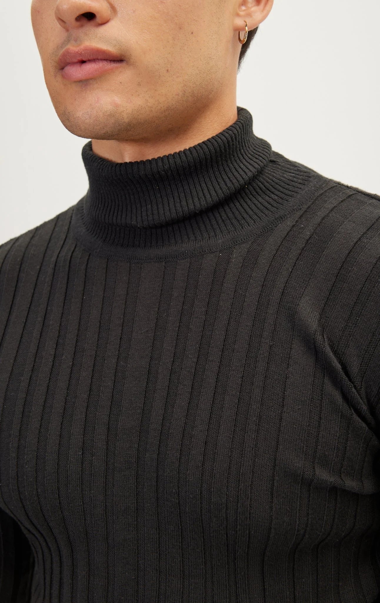 Roll Neck Ribbed Sweater - Black