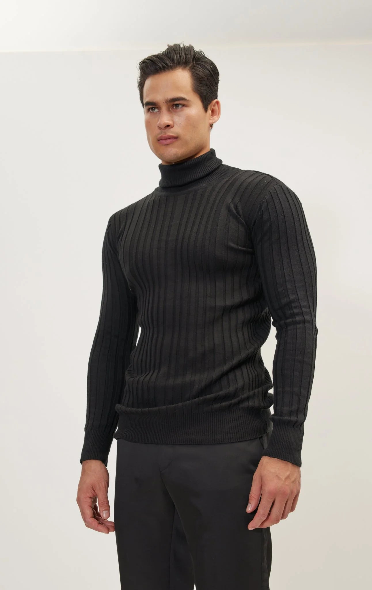 Roll Neck Ribbed Sweater - Black