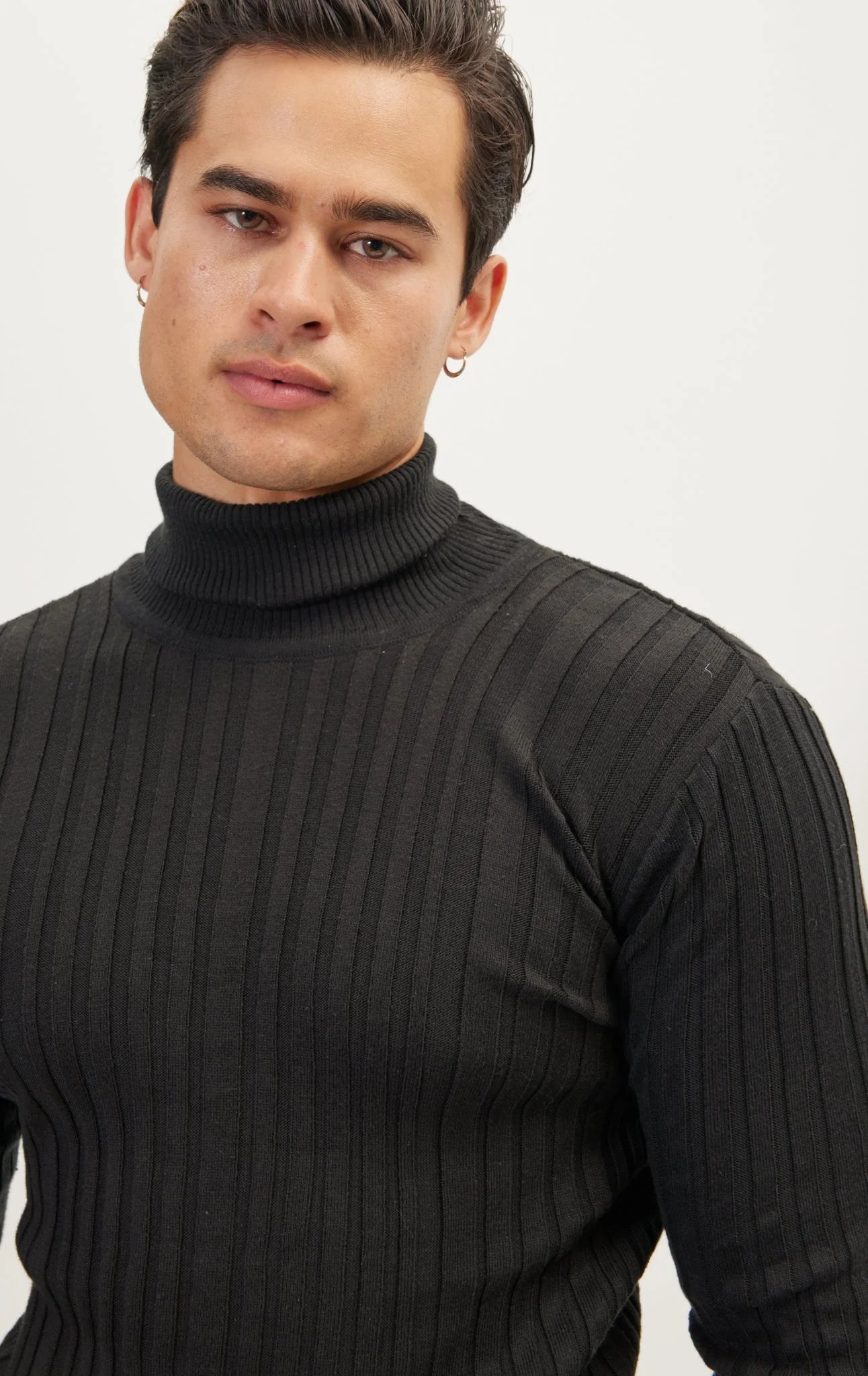 Roll Neck Ribbed Sweater - Black