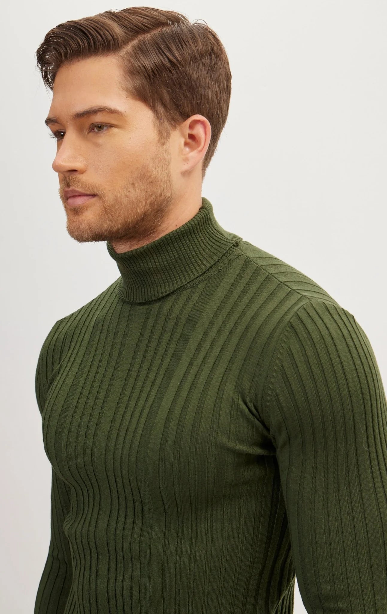 Roll Neck Ribbed Sweater Khaki