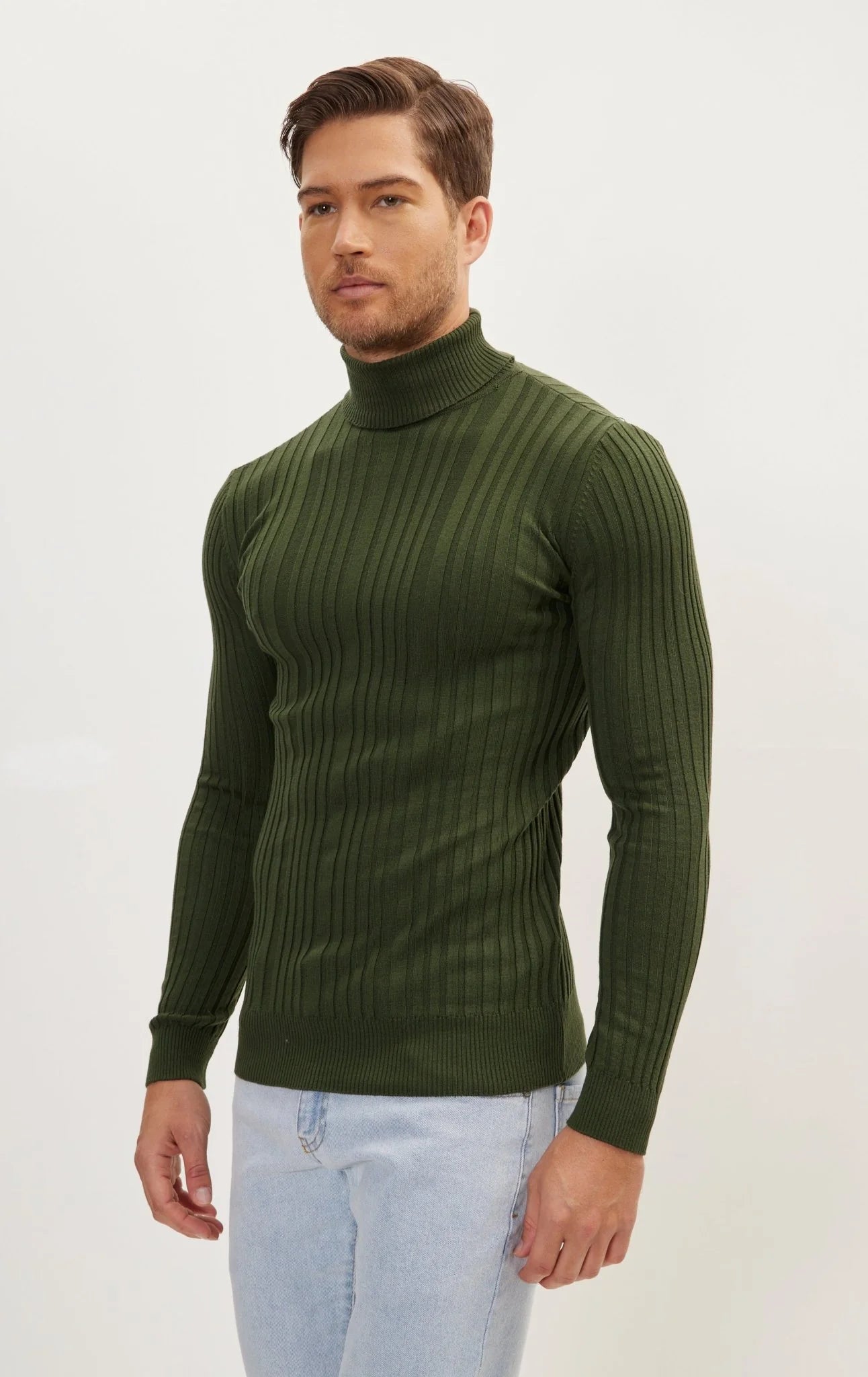 Roll Neck Ribbed Sweater Khaki