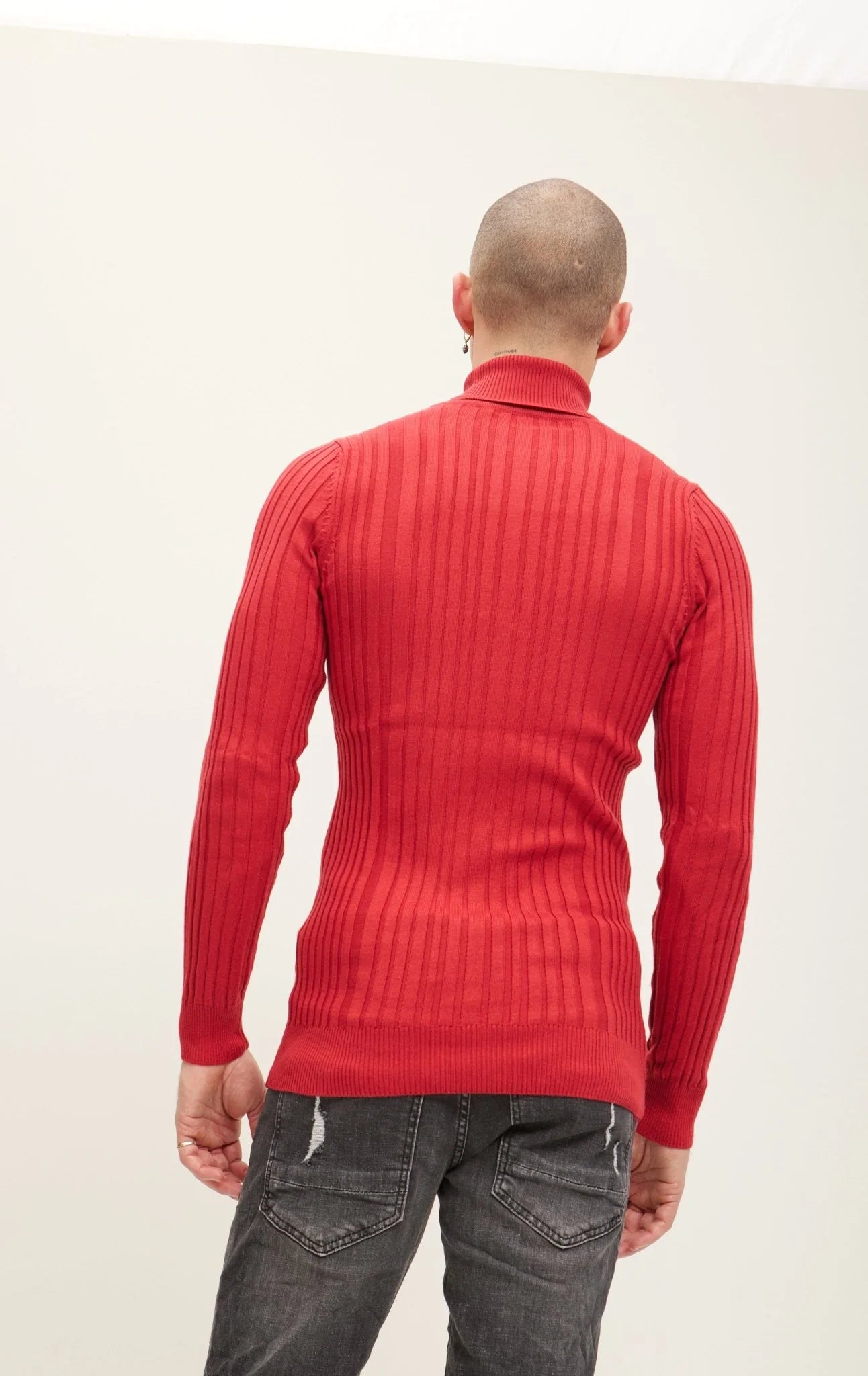 Roll Neck Ribbed Sweater Red