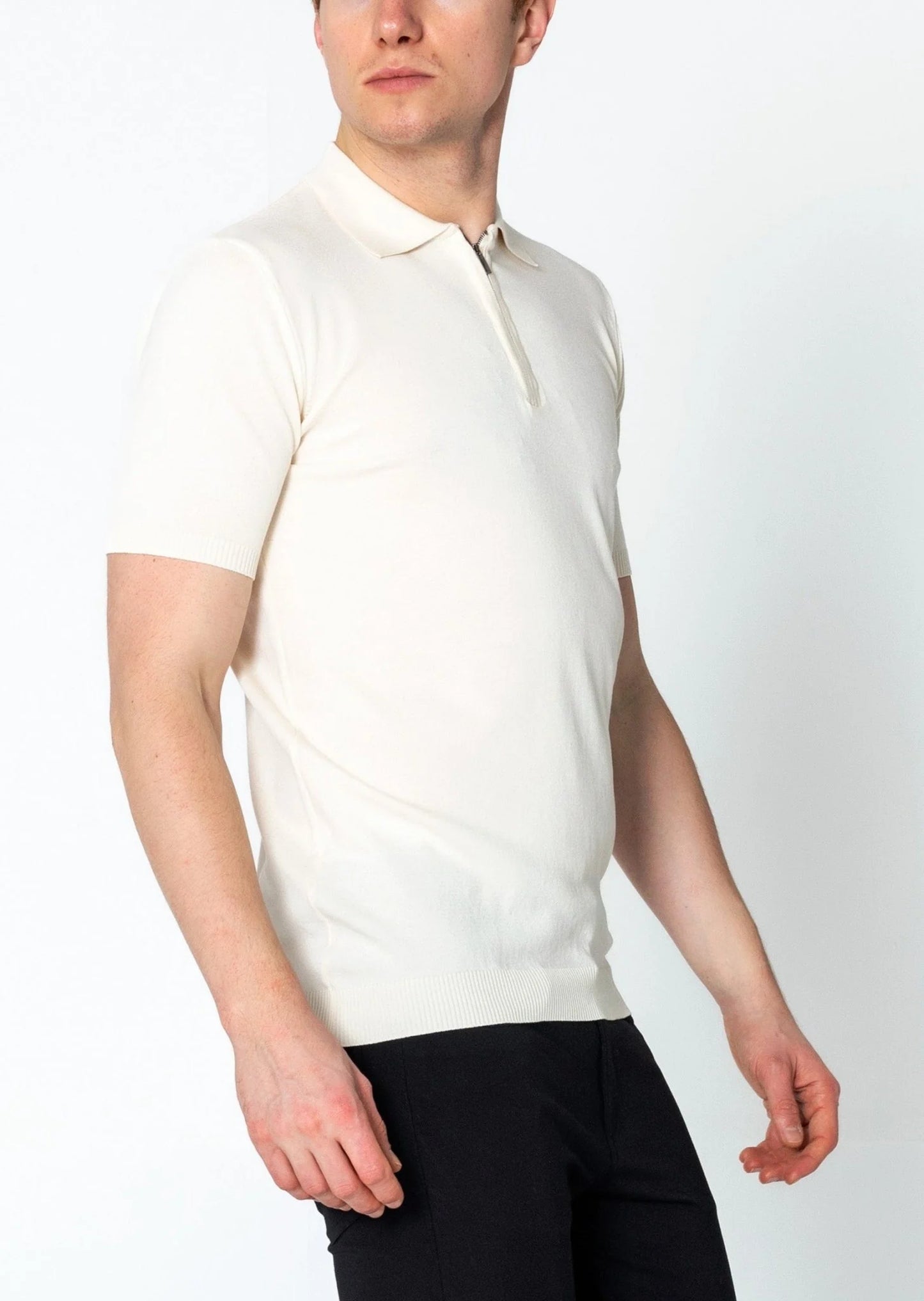 Zipper Closure Lightweight Polo Tee - Off White